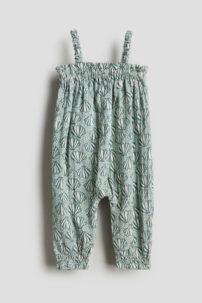 Patterned Cotton Romper Suit - Dusty turquoise/seashells - Kids | H&M US | H&M (US + CA)