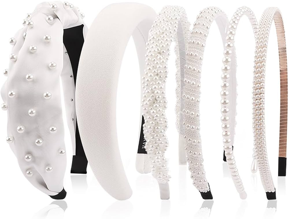 TODDER 6PCS Pearl Headbands for Women, Bridal Hair Accessories White Headband Cute Fashion Elegan... | Amazon (US)