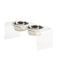 Medium Clear Double Bowl Pet Feeder With 1qt Silver Bowls | Marshalls