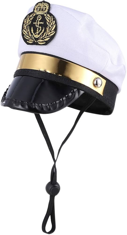 Amosfun Pet Captain's Hat Sailors Sea Captain White Captain Hat Dog Cat Puppy Sailor Halloween Co... | Amazon (US)