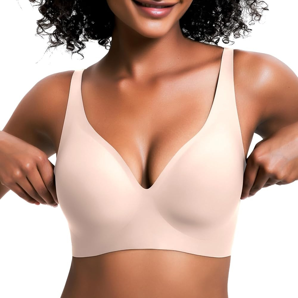Jelly Wireless Bra for Women, Push Up Seamless T-Shirt Bras, Comfortable Plunge No Underwire Bra ... | Amazon (US)