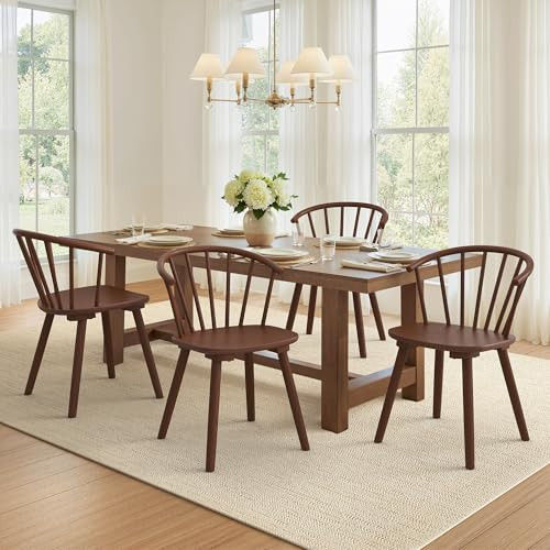 LUE BONA Brown Dining Chairs Set of 4, Farmhouse Wood Dining Chairs with Semicircular Backrest, S... | Amazon (US)