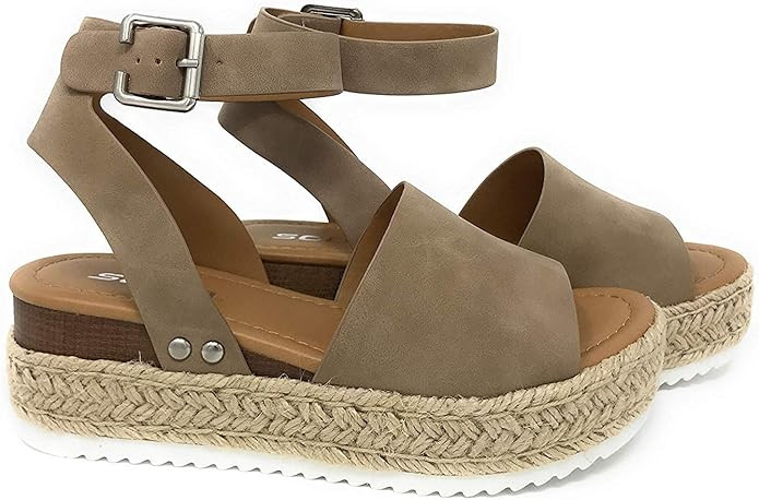 SODA Women's Open Toe Ankle Strap Espadrille Sandal | Amazon (US)