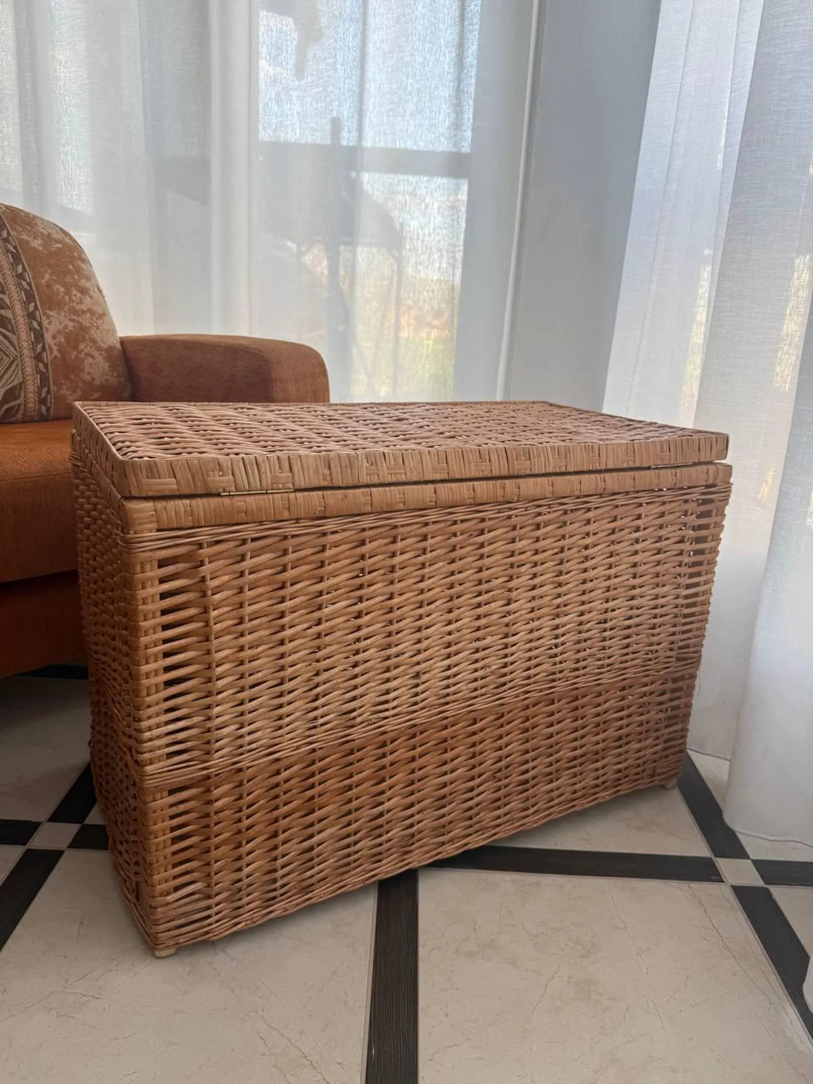 wicker storage chest with lid large willow trunk basket handmade laundry basket rustic blanket bo... | Etsy (Global)