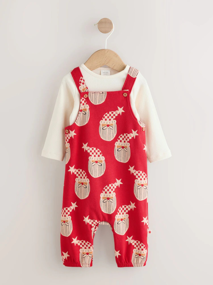 Red Santa All Over Print Christmas Baby Dungaree Set (0mths-3yrs) | Next US