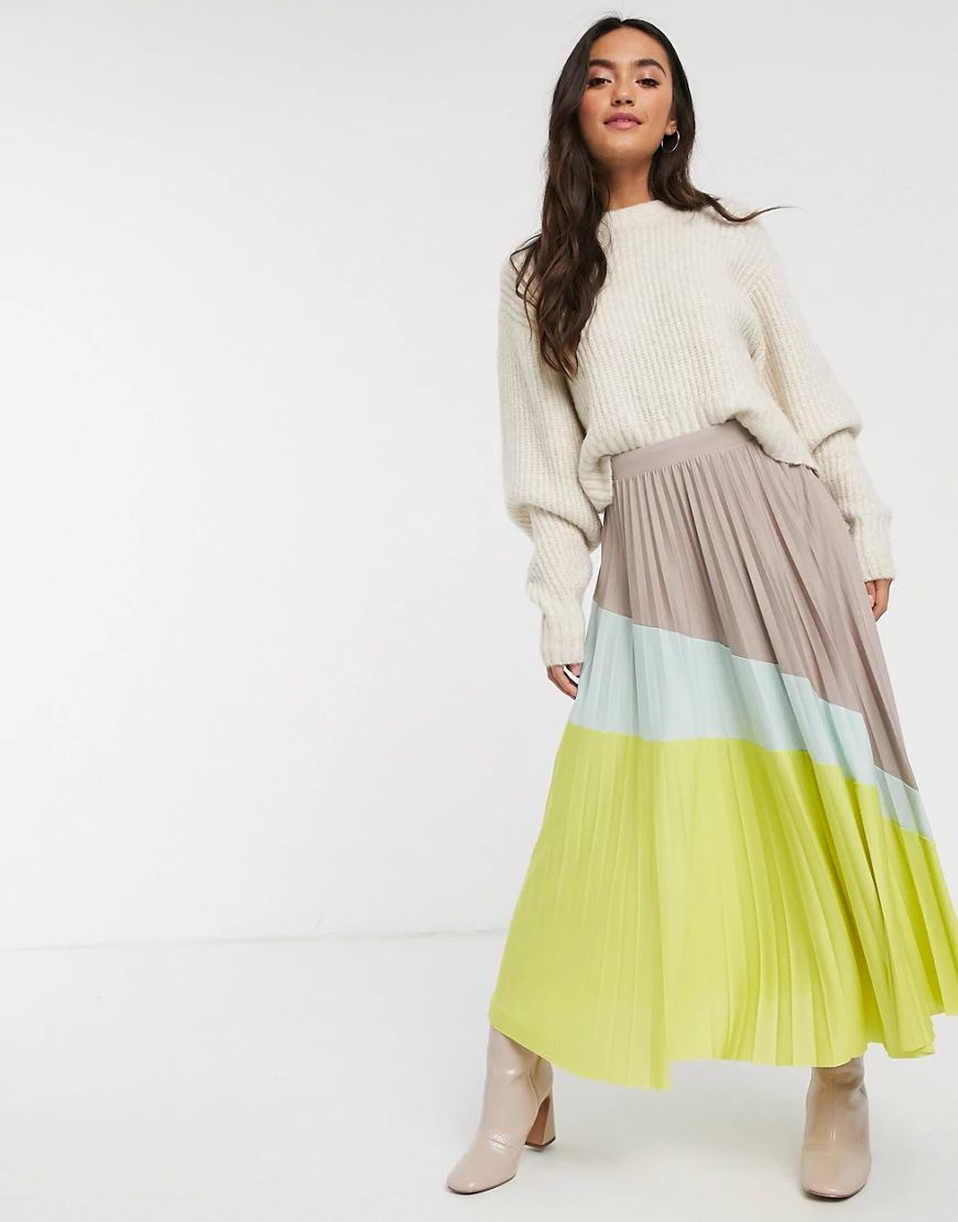 ASOS DESIGN colourblock pleated midi skirt-Multi | ASOS (Global)