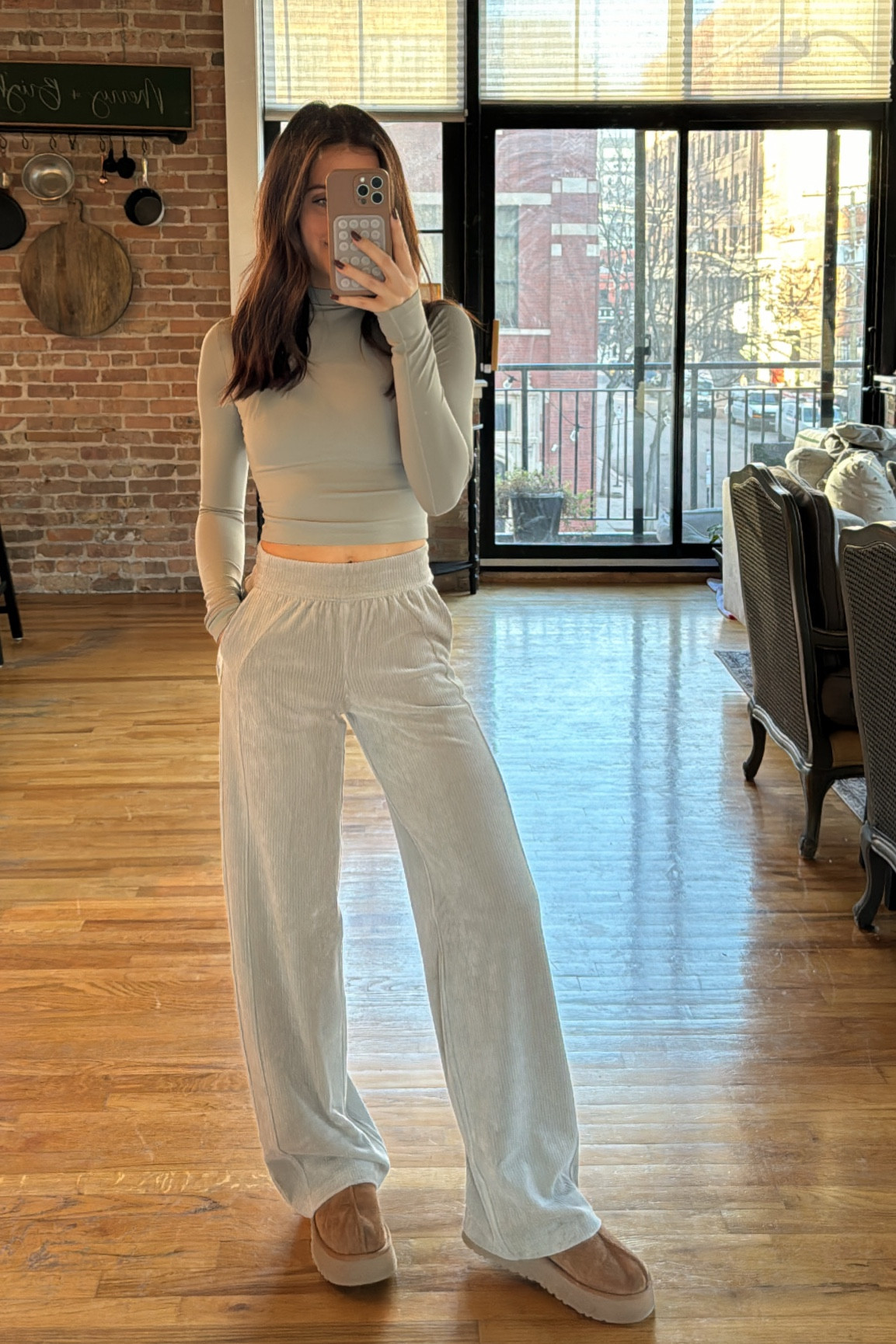 Wearing a 2 in the lululemon top and pants but size up if in between sizes as the pants run small! Also come in a cropped style. 