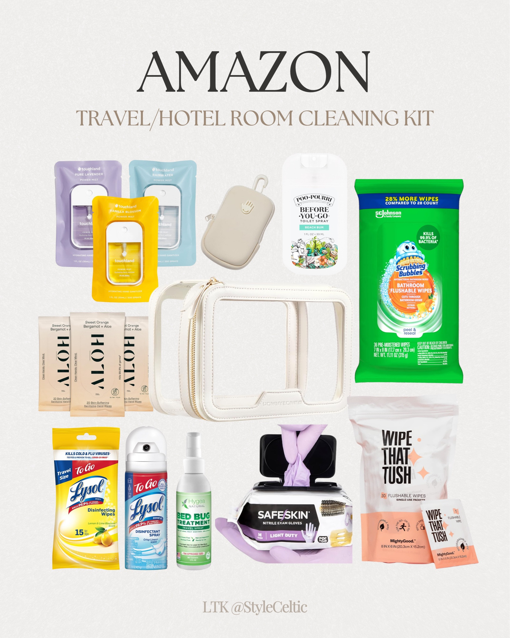 Amazon Travel Hotel Room Cleaning Kit 🧼🫧✨
.
.
Travel cleaning kit, mini travel cleaning, cleaning essentials, hotel room cleaning kit, airbnb cleaning kit, touchland hand sanitizer, bathroom cleaning kit, travel cleaning spray, disposable gloves, wipe that tush, bathroom wipes, travel hand sanitizer, hand sanitizing wipes, bed bug spray, bathroom kit, travel bathroom kit, travel necessities, travel essentials, laundry essentials 

#LTKHome #LTKFindsUnder50 #LTKTravel