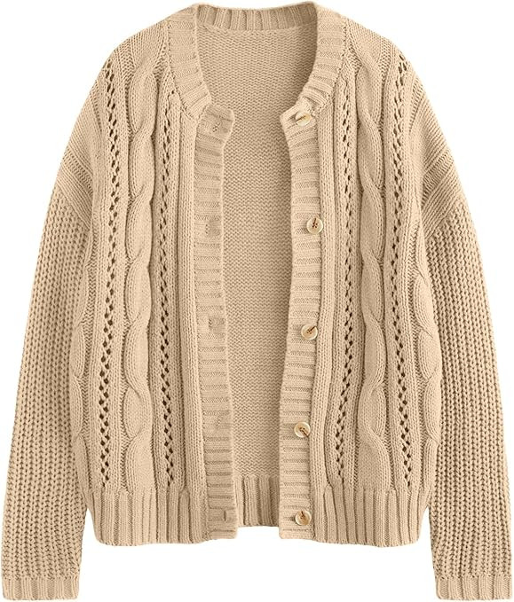 LILLUSORY Women's Cardigan Sweaters Cable Knit Crochet Cotton Fall Jackets Button Up Chunky Trend... | Amazon (US)