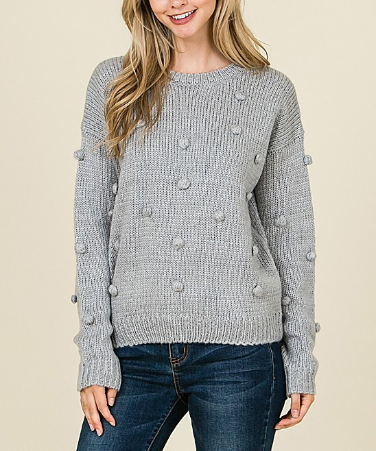 Heather Gray Pom-Pom Sweater - Women | zulily
