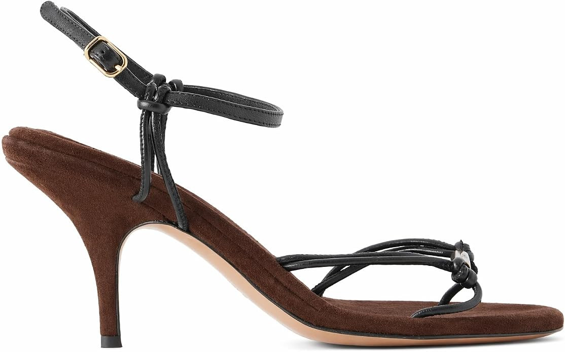 Suede Kitten Heeled Sandals for Women Strappy Round Open Toe Heels Ankle Buckle Summer Party Wedd... | Amazon (US)
