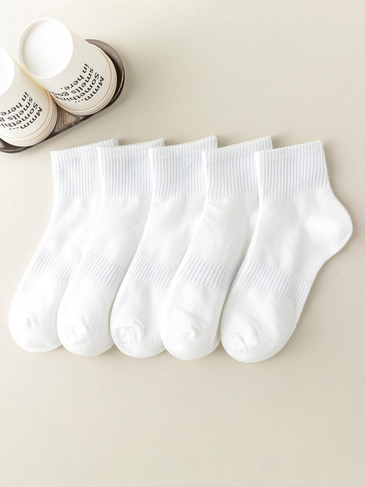 5 Pairs White Socks, Solid Color Mid-Calf Socks, Korean Style , Versatile For Summer, Unisex Long Socks For Autumn/Winter Sports | SHEIN