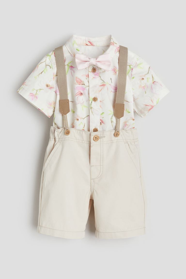 4-piece Set with Suspenders - Light beige/floral - Kids | H&M US | H&M (US + CA)