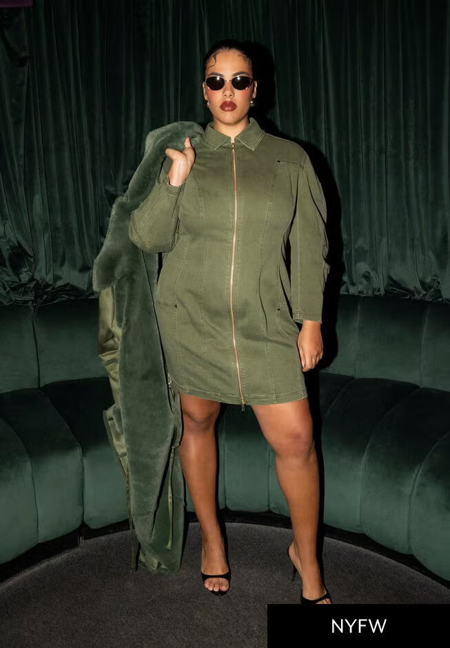 Denim Mini Dress With Zipper Detail | Eloquii