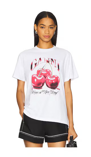 Ganni Cherry Relaxed T-shirt in White. - size S | Revolve Clothing (Global)