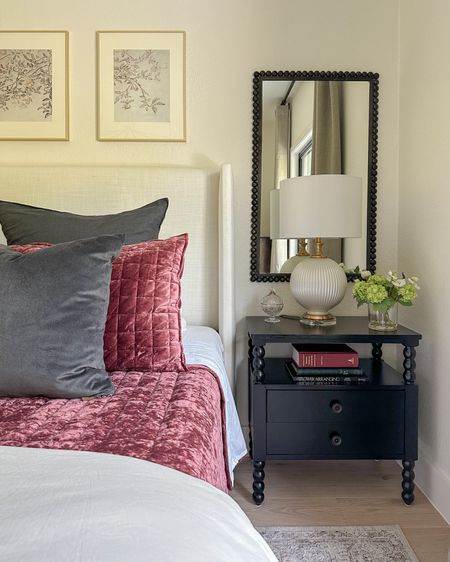 Bedroom nightstand styling and decor 🖤

mirror over nightstand, velvet quilt, bedroom artwork, velvet pillow covers 

#LTKsalealert #LTKhome #LTKfindsunder50