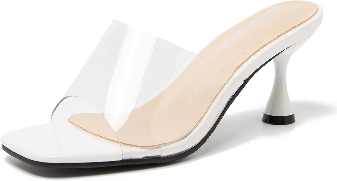 fereshte Womens Hollow Out Flower Sandals Slip On Sandals Square Toe Kitten Heeled Mules | Amazon (US)