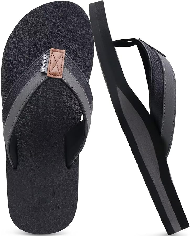 KuaiLu Men's Yoga Mat Leather Flip Flops with Arch Support Comfortable Cushion Walking Thong Sandals Slip On Indoor Outdoor | Amazon (US)