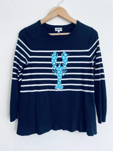 Crown And Ivy Womens Navy Blue Lobster Intarsia Striped Pullover Sweater Size XS | eBay US