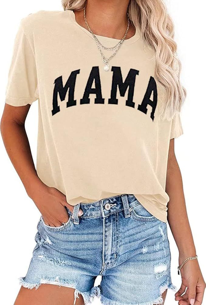 Mama Shirt Womens Short Sleeve Tops Trendy Graphic Tees Casual Mom Tshirt | Amazon (US)