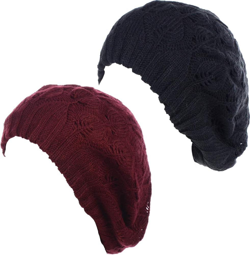 BYOS Women Mid-Weight Slouchy Leafy Cutout Crochet Soft Knit French Beret Hat | Amazon (US)
