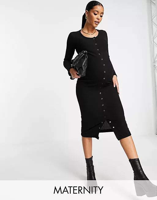 River Island Maternity snap front jersey midi dress in black | ASOS (Global)