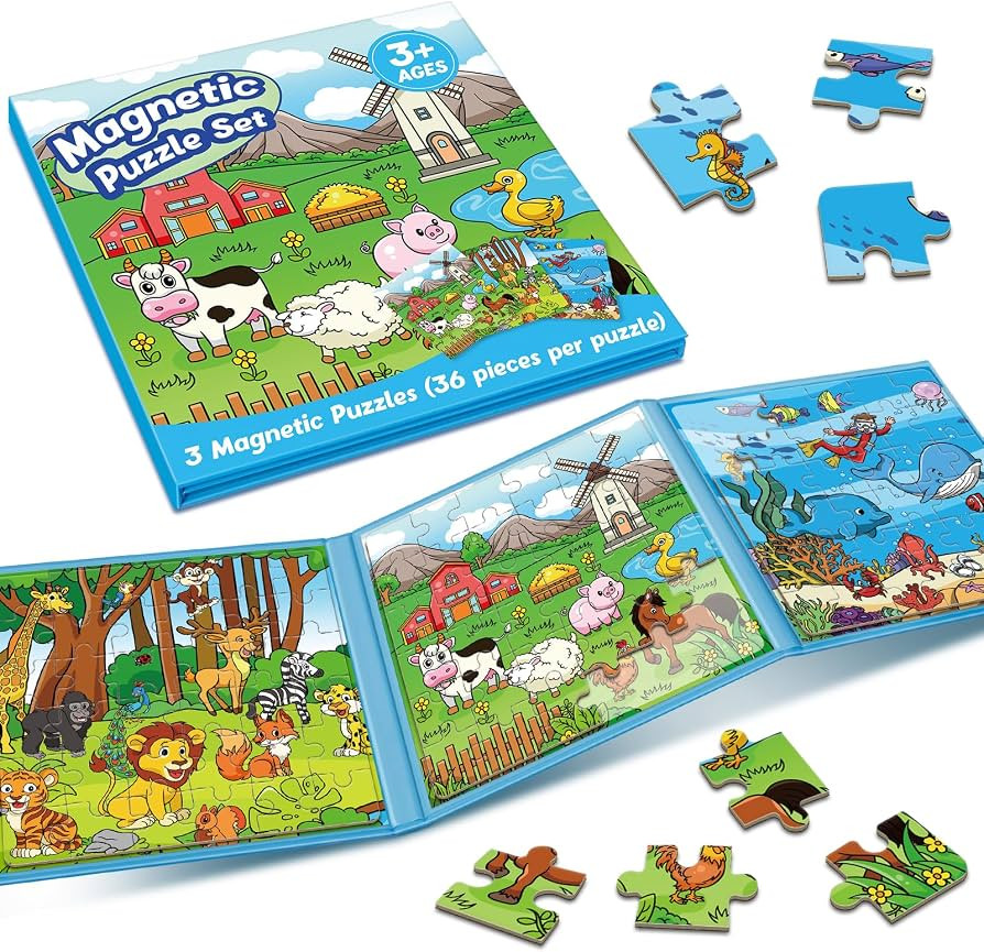 Magnetic Puzzles for Toddlers 3-5,36 Pieces Toys for Kids,Airplane Car Road Trip Activities for K... | Amazon (US)