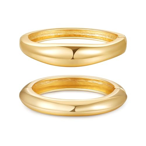 AYWFCBF Bangle Bracelets for Women | 14K Gold Plated 2-Pack Bangle | Trendy Hinged Cuff Open Wide Chunky Gold Bracelet Stack | Arm Cuff Jewelry for Women | Amazon (US)