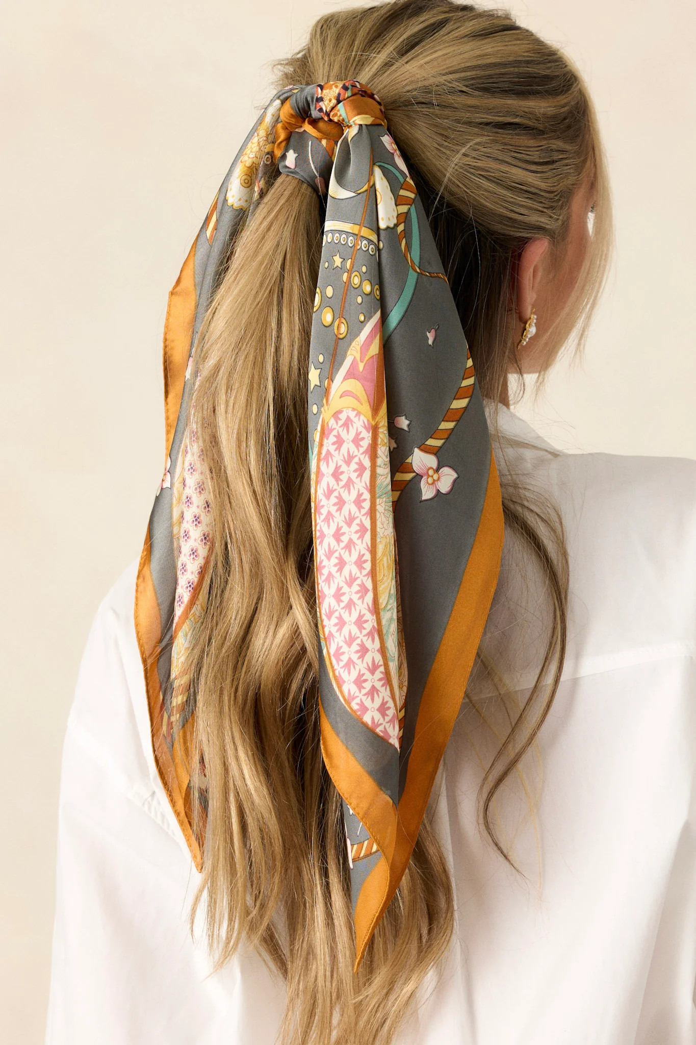 Little Too Late Slate Grey Multi Print Scarf | Red Dress
