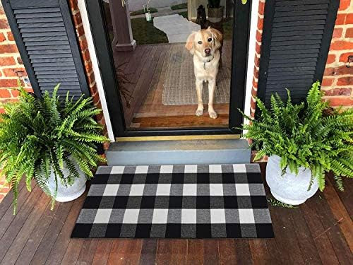 Ukeler Plaid Rugs Black and White Rug Cotton Hand-Woven Buffalo Check Rug for Front Porch Washabl... | Amazon (US)