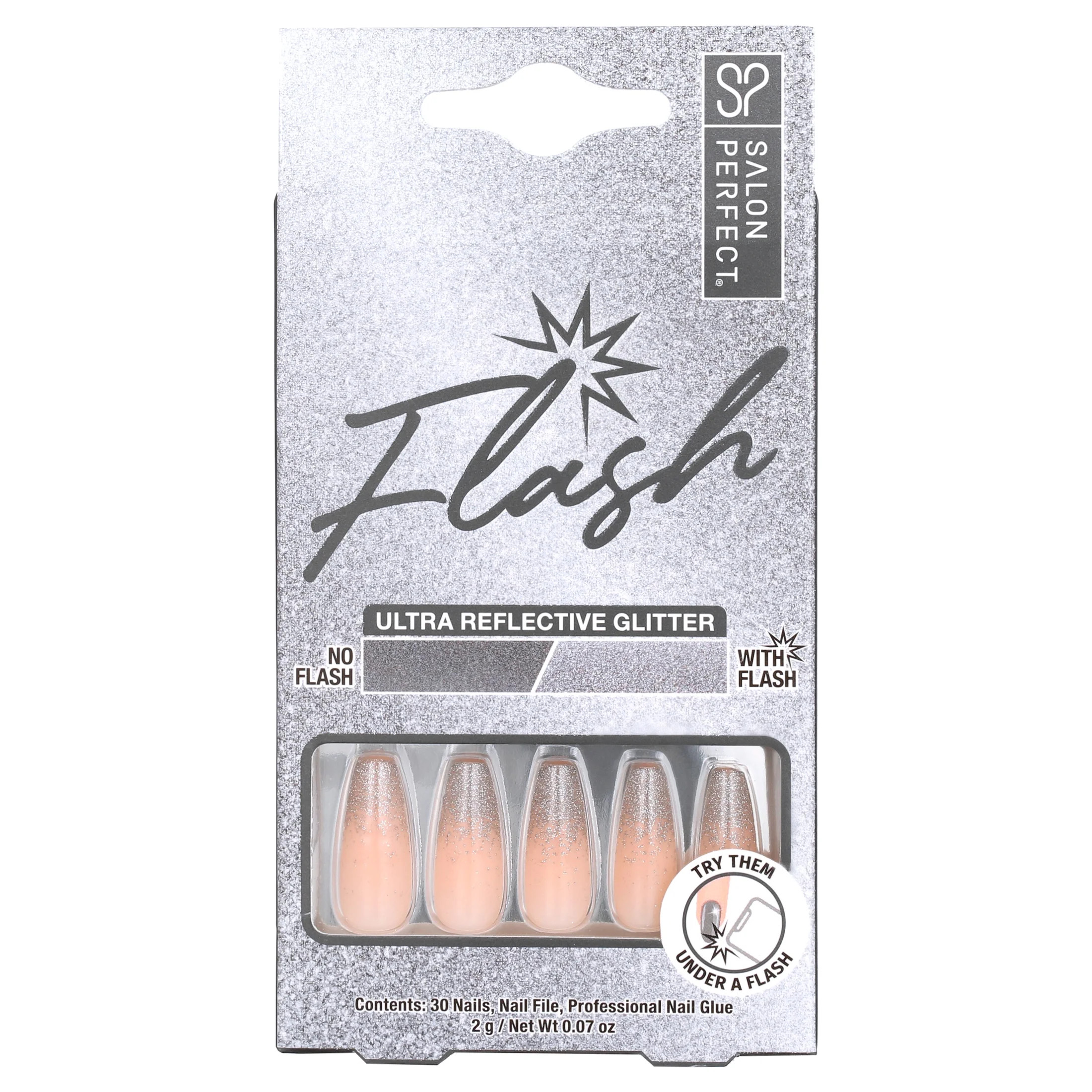 Salon Perfect Artificial Nails, 132 Flash Silver Ombre, File & Glue Included, 30 Nails | Walmart (US)