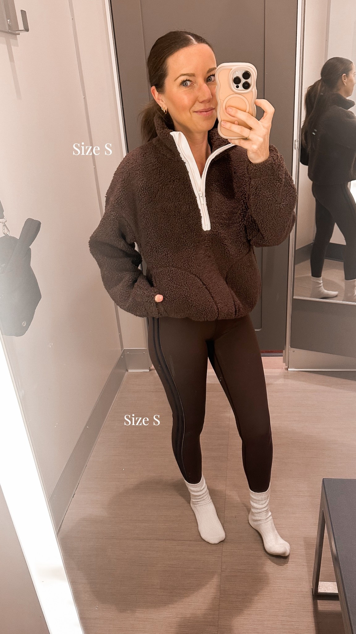 The brown is so pretty! Sherpa is thick and soft inside!
The black stripes in the leggings are so good! 

#LTKFindsUnder50 #LTKPetite #LTKootd