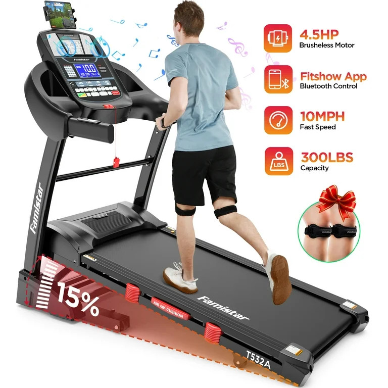 Famistar 4.5HP Folding Treadmill Clearance for Home with 15 Auto Incline, Smart APP, 300lbs, HiFi... | Walmart (US)