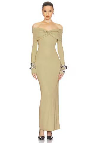 Matte Jersey Off Shoulder Maxi Dress in Elm | Revolve Clothing (Global)