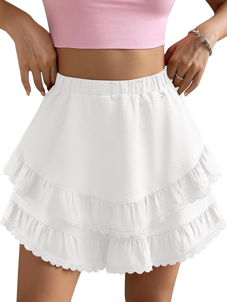 Caracilia Flowy Skorts for Women, Ruffle Tiered A-Line Mini Skirts Built-in Shorts, 2026 Summer T... | Amazon (US)