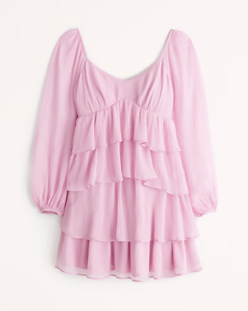 Women's Long-Sleeve Ruffle Tiered Mini Dress | Women's New Arrivals | Abercrombie.com | Abercrombie & Fitch (US)