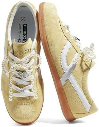 LUCKY STEP Women's Classic Retro Sneakers Casual Fashion Gum Sole Trainer Cow Suede Running Walki... | Amazon (US)