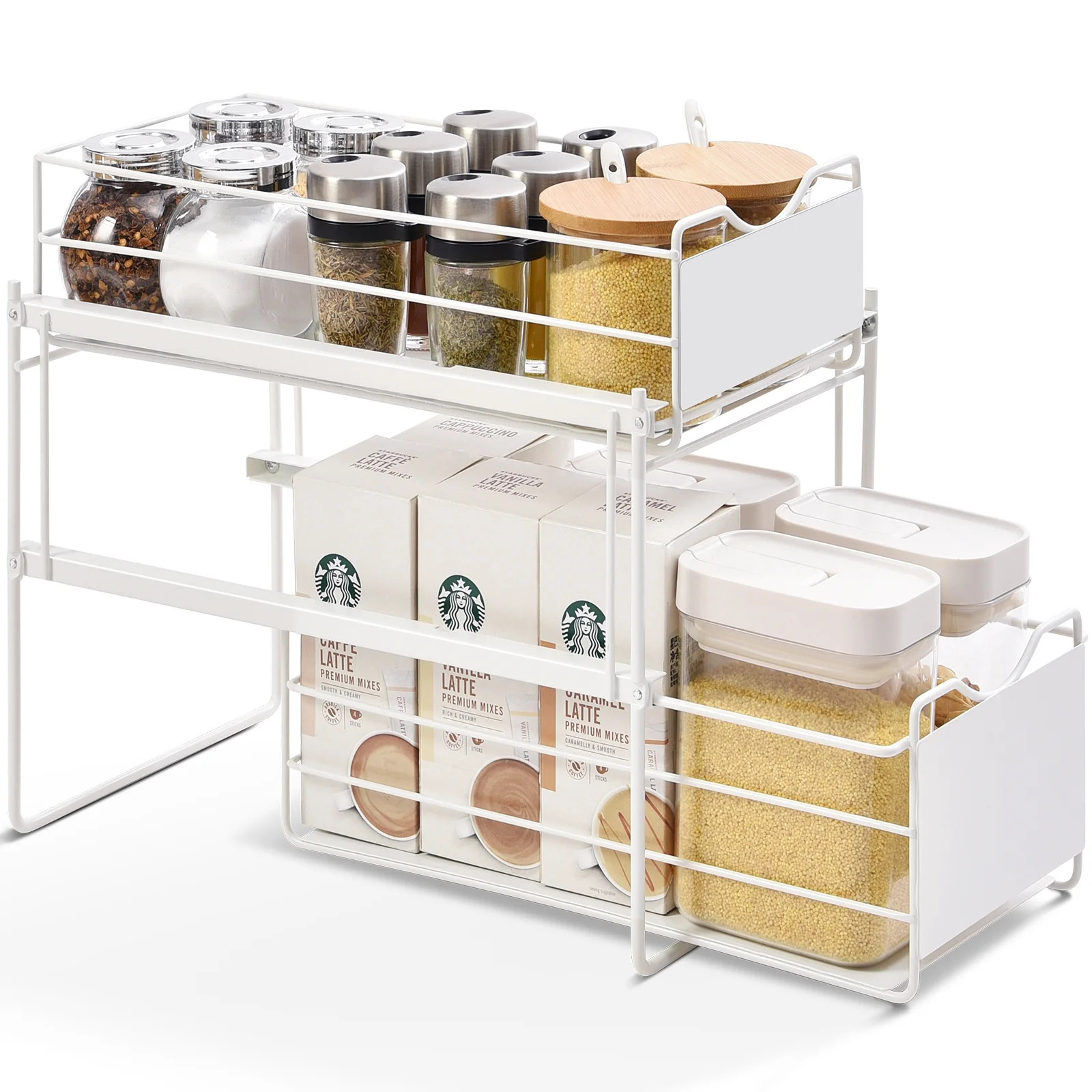 KINGRACK 2-Tier Sliding Cabinet Organizer, Under Sink/Gap Storage Drawer Basket Shelf, White | Walmart (US)