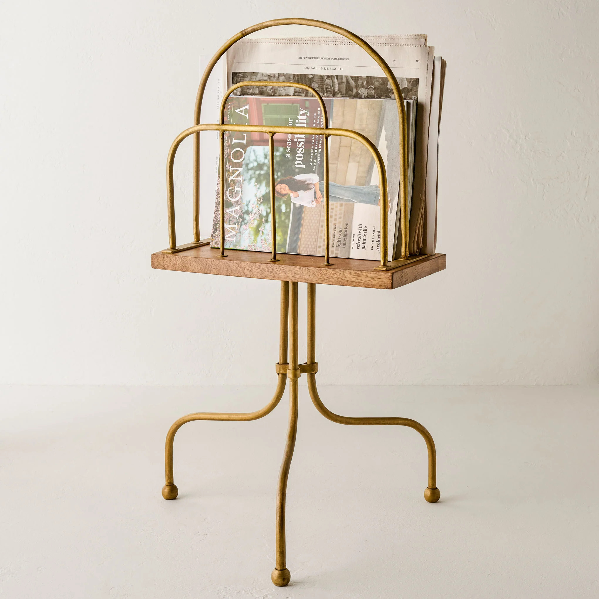 Antique Brass and Wood Media Stand | Magnolia