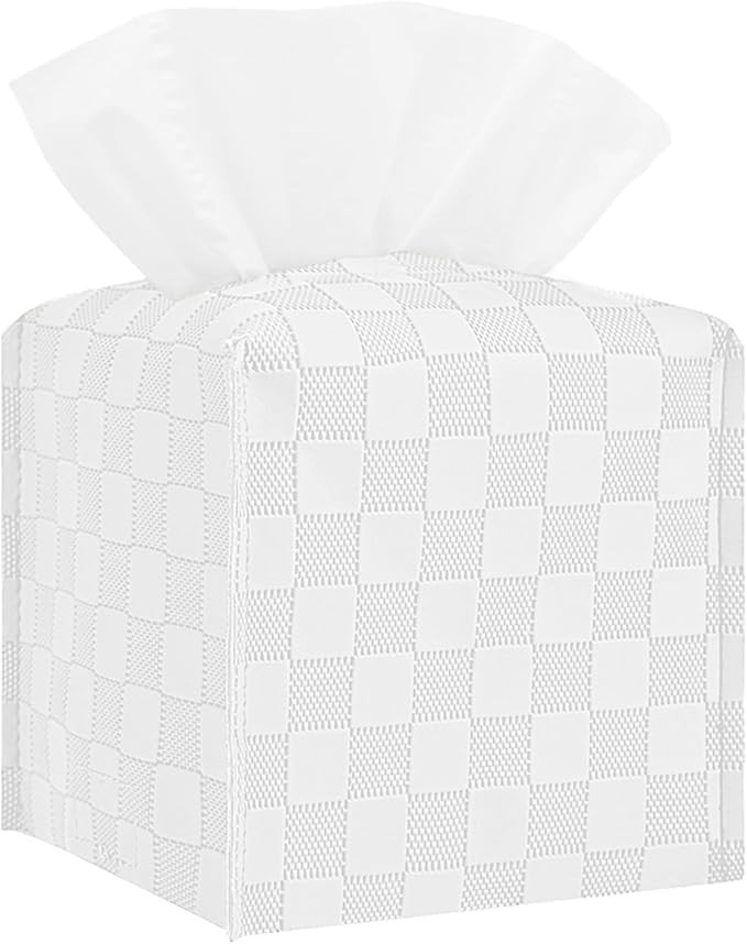 Tissue Box Cover, Square Tissue Box Holder, Leather Tissue Holders Decorative Organizer for Bathr... | Amazon (US)