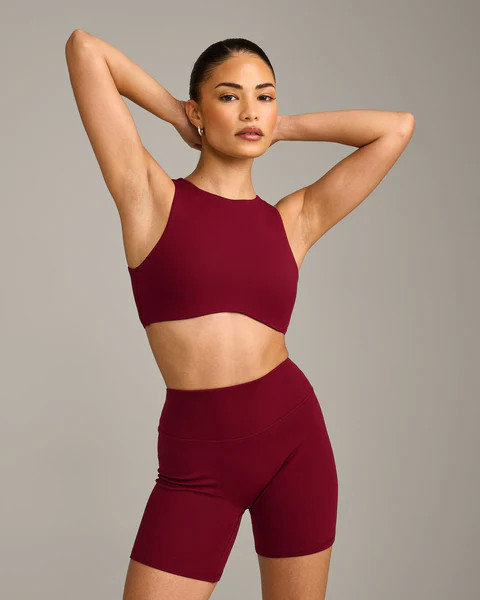 SoftMotion\u2122 High Neck Sports Bra with Gray Logo 
 Ruby Red | Oner Active (UK / US)