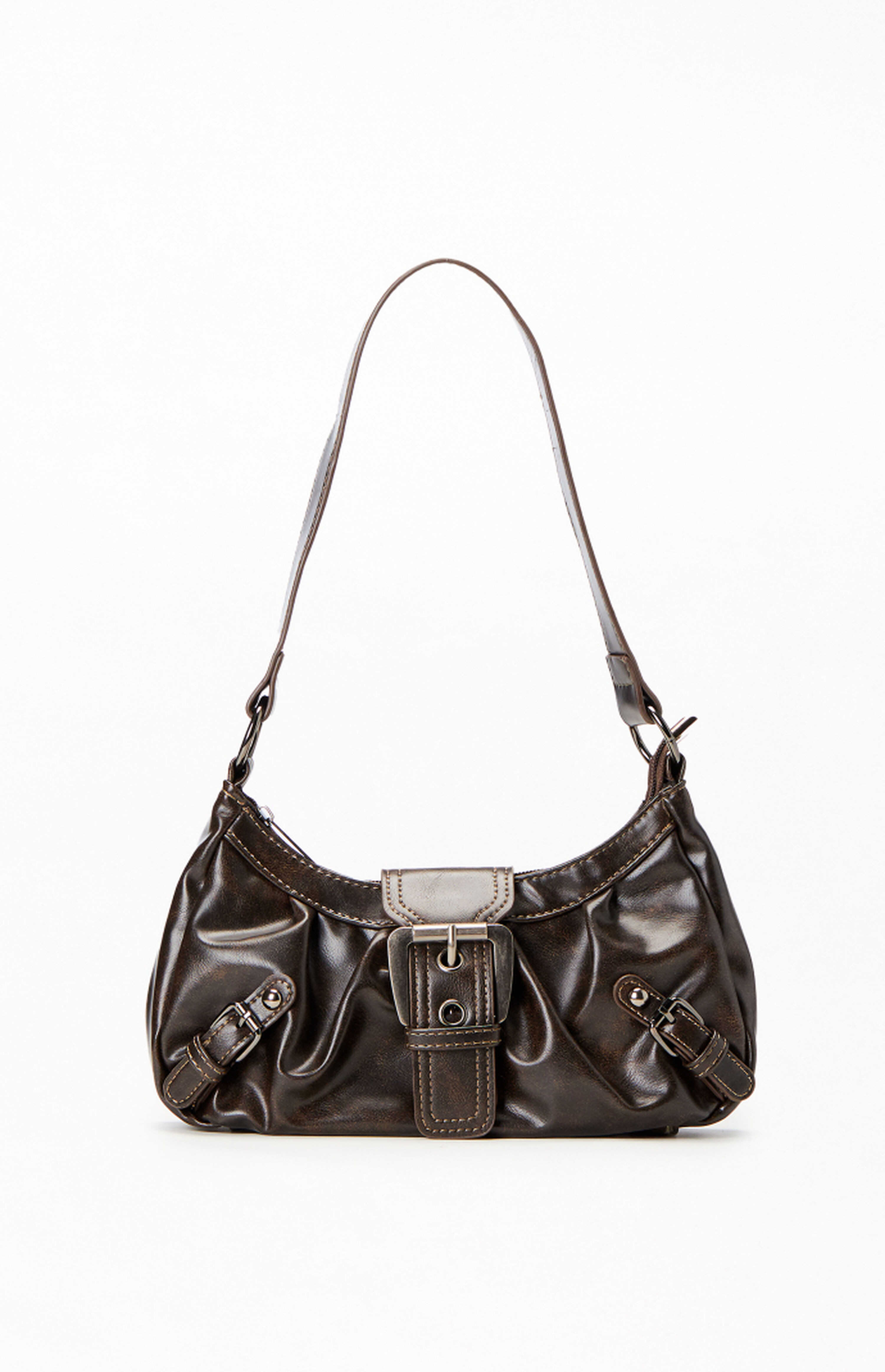PacSun Brown Faux Leather Front Buckle Shoulder Bag | PacSun