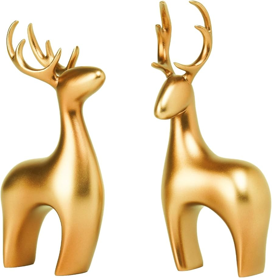 Amazon.com: Braxio Deer Statue Reindeer Home Decor - 2pcs Resin Gold Reindeer Christmas Sculpture... | Amazon (US)