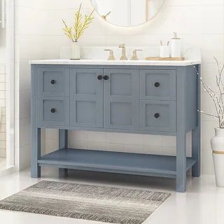 Jamison Contemporary 48" Wood Single Sink Bathroom Vanity with Carrera Marble Top by Christopher ... | Bed Bath & Beyond