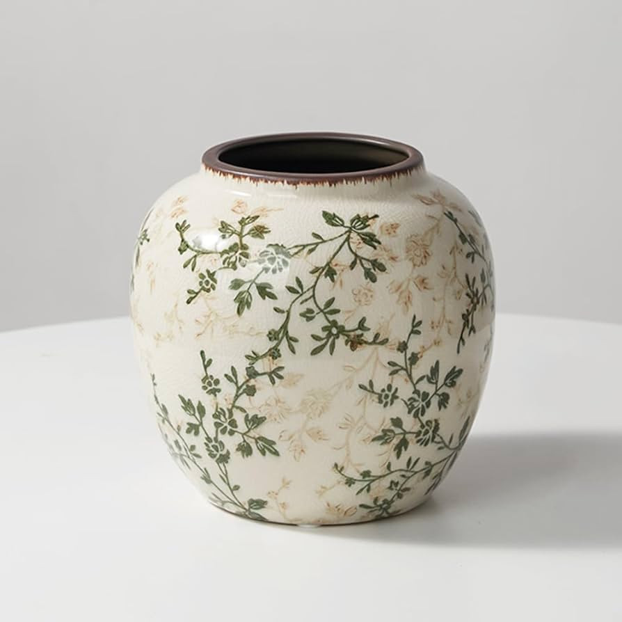 XIUWOUG Green Chinoiserie Floral Vase,Ceramic Vintage Vases Retro Ice Cracked Ceramic Vases for H... | Amazon (US)