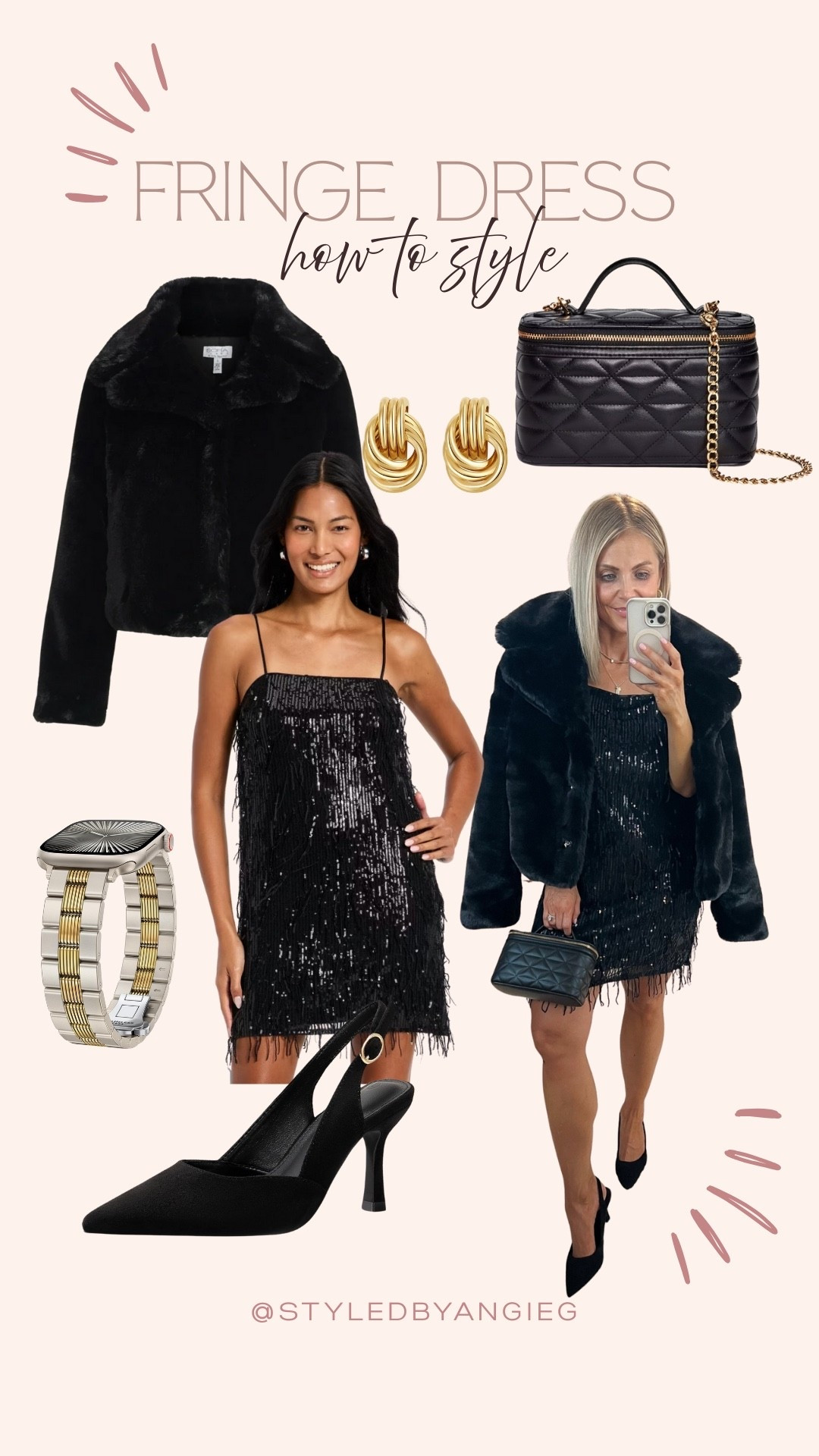 This Target fringe dress is a complete dream for New Year’s Eve! The sequin fringe is so unique and fun for a night out. I styled it with the cutest quilted designer inspired bag, sling back heels, gold earrings and a two tone Apple watch band that only looks $$$ and a stunning faux fur jacket from Walmart. I love how luxe this entire look is, but the prices of all the pieces are very affordable.
Affordable New Year’s Eve outfit, black fringe sequin dress, petite girl friendly NYE outfit  


#LTKPetite #LTKSeasonal #LTKFindsUnder50
