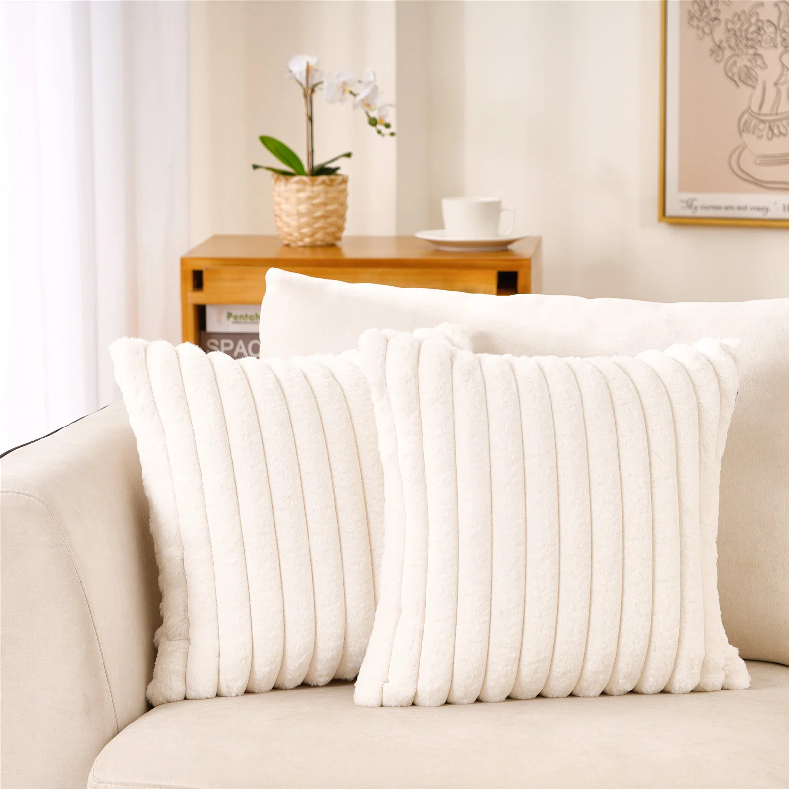 Faux Fur Lines Square Faux Fur Pillow Cover (Set of 2) | Wayfair North America