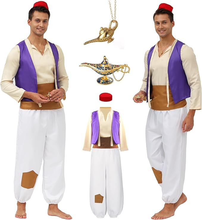 7 Pcs Mens Arab Prince Costume Fairy Tale Suits Halloween Cosplay Party Suit | Amazon (US)