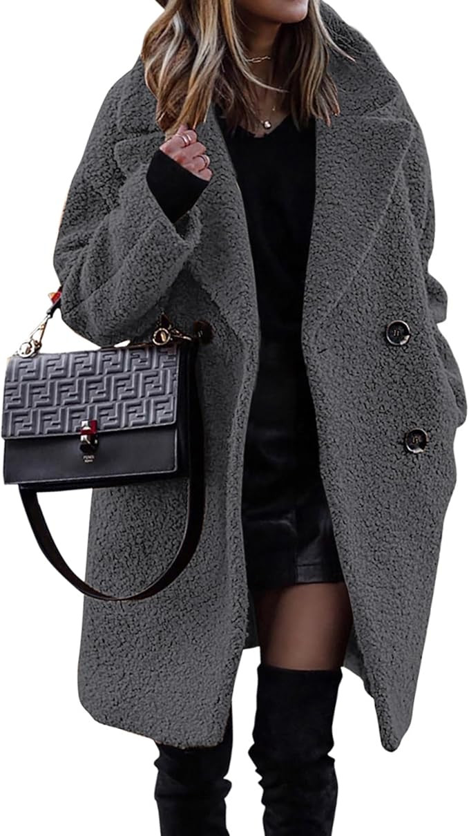 BTFBM Women 2025 Winter Faux Fur Coats Lapel Long Sleeve Fuzzy Fleece Outerwear Button Down Sherp... | Amazon (US)