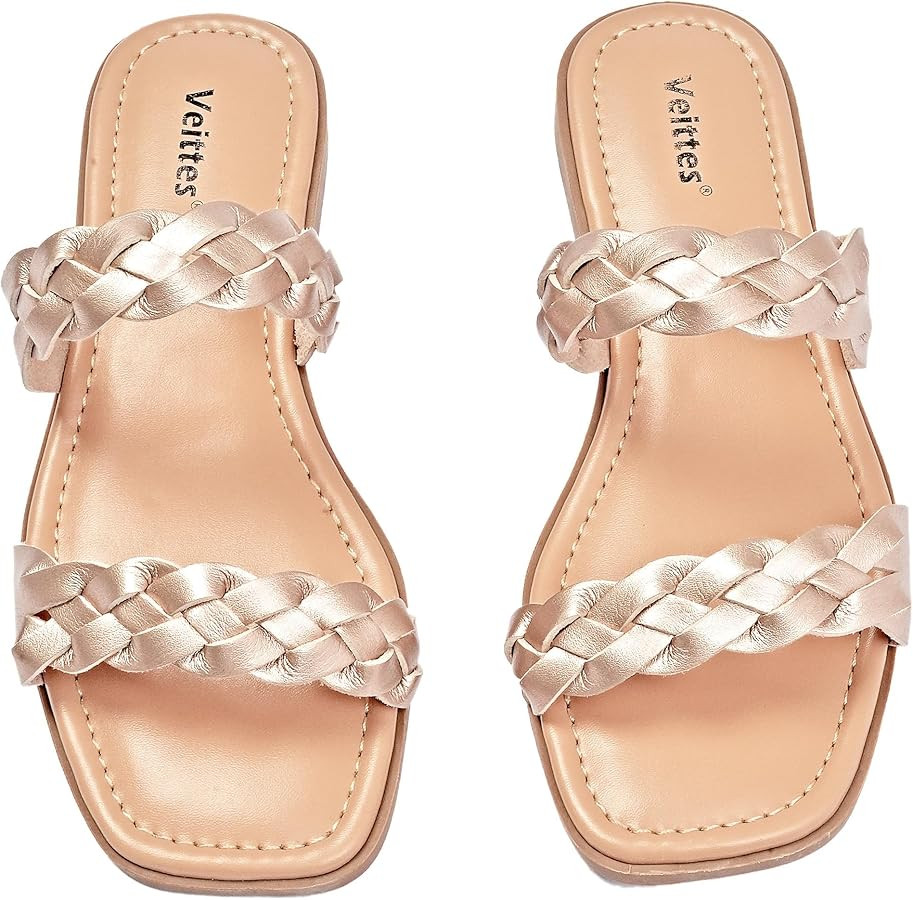 Veittes Women's Flat Slide Sandals - Casual Classic Simple Strappy Slip on Flat Summer Sandals. | Amazon (US)